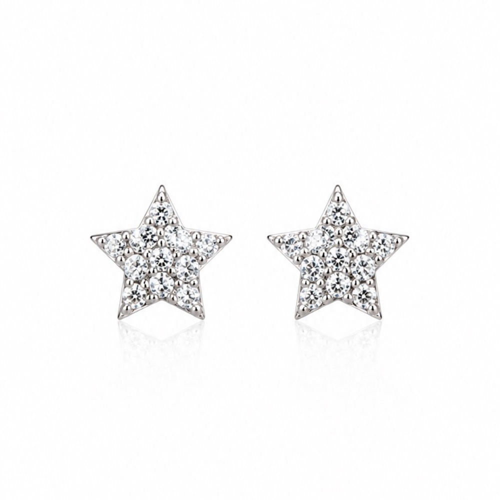 Silver Tone Crystal Star Stud Earrings